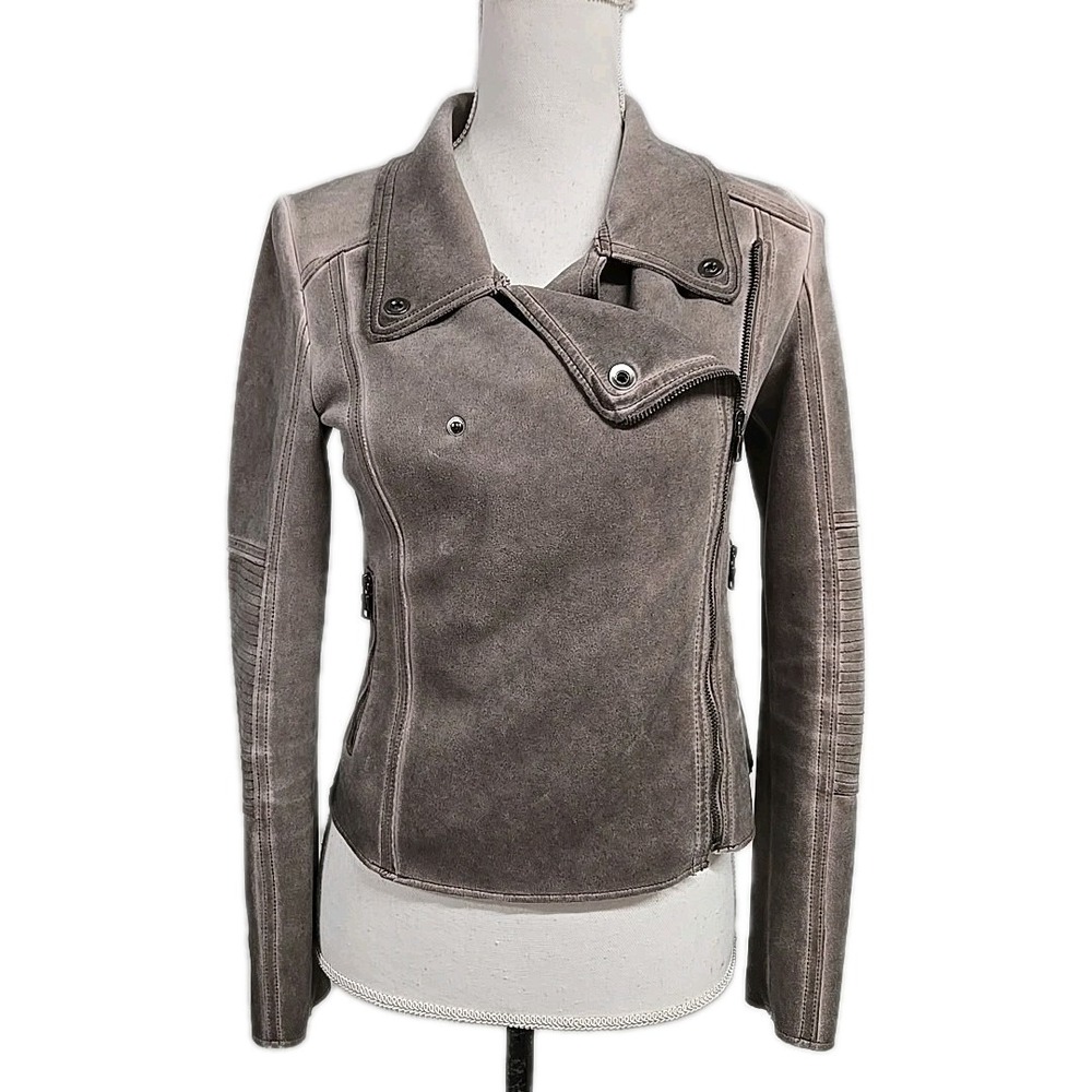 Marrakech Marni Moto Jacket Zip-Up Scuba Suede Taupe w/ Grommets Women's Size XS